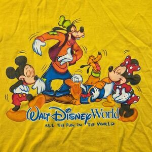 Vintage Walt Disney World T Shirt Mickey Mouse Goofy Pluto Donald Yellow Medium‎